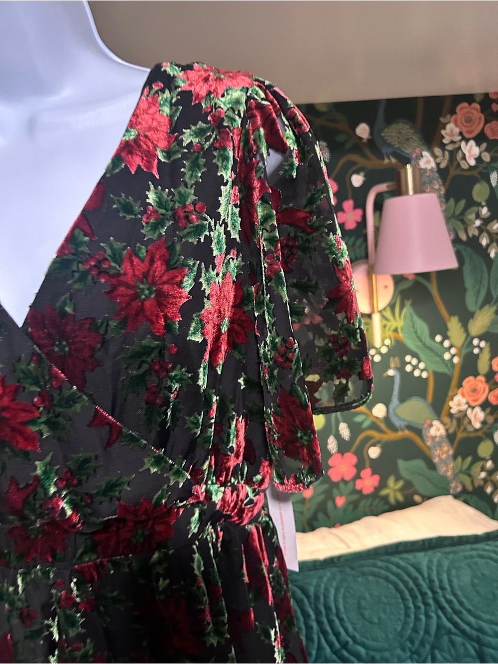 ModCloth Black Midi Dress with Red Floral Pattern - Picture 6 of 12
